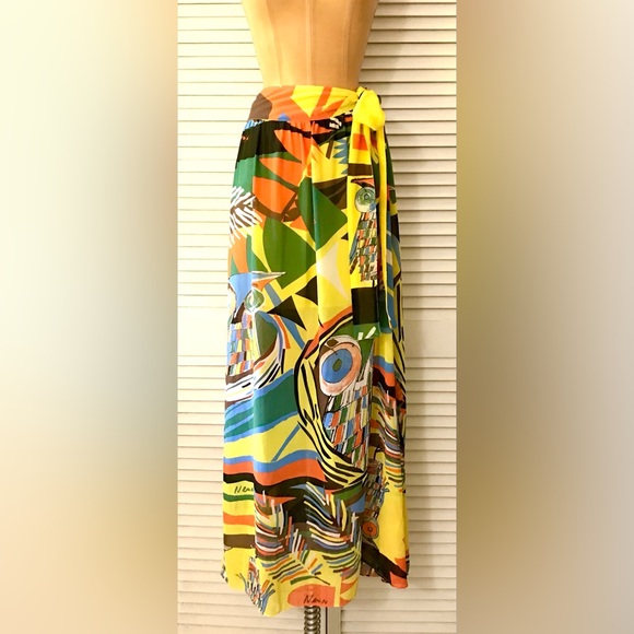 🆕 Neon Macy’s Impulse Skirt Womens size 12 Yellow Owl Print Maxi Bright Festive - Picture 2 of 12